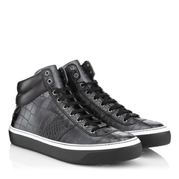 Jimmy Choo Other - Jimmy Choo Belgravia Black Croc Embossed Leather High Top Sneakers Size EU 48